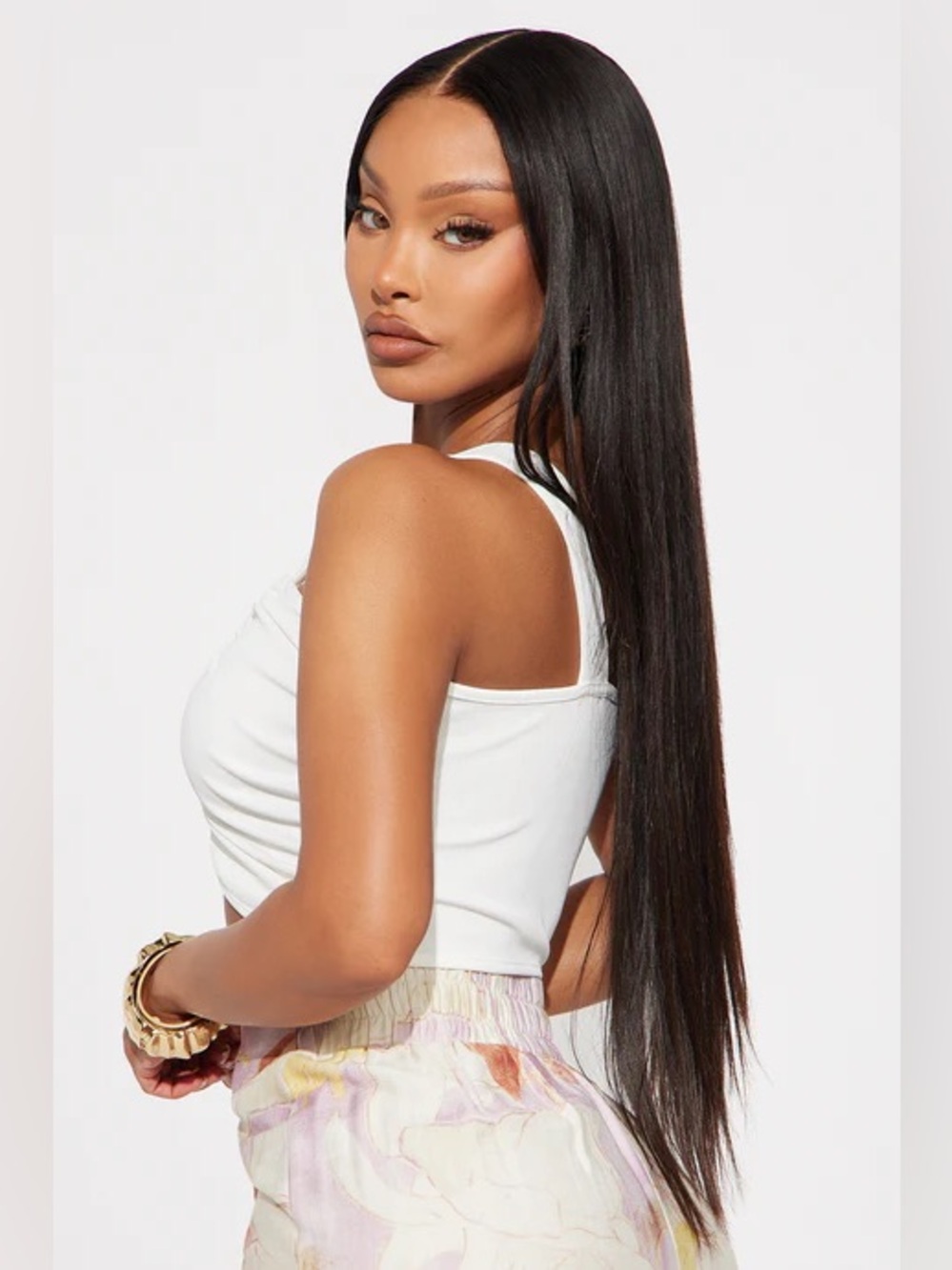 Fashion Nova - Pearl Ribbed Twist Front Cropped Top White, Medium - Picture 2 of 5